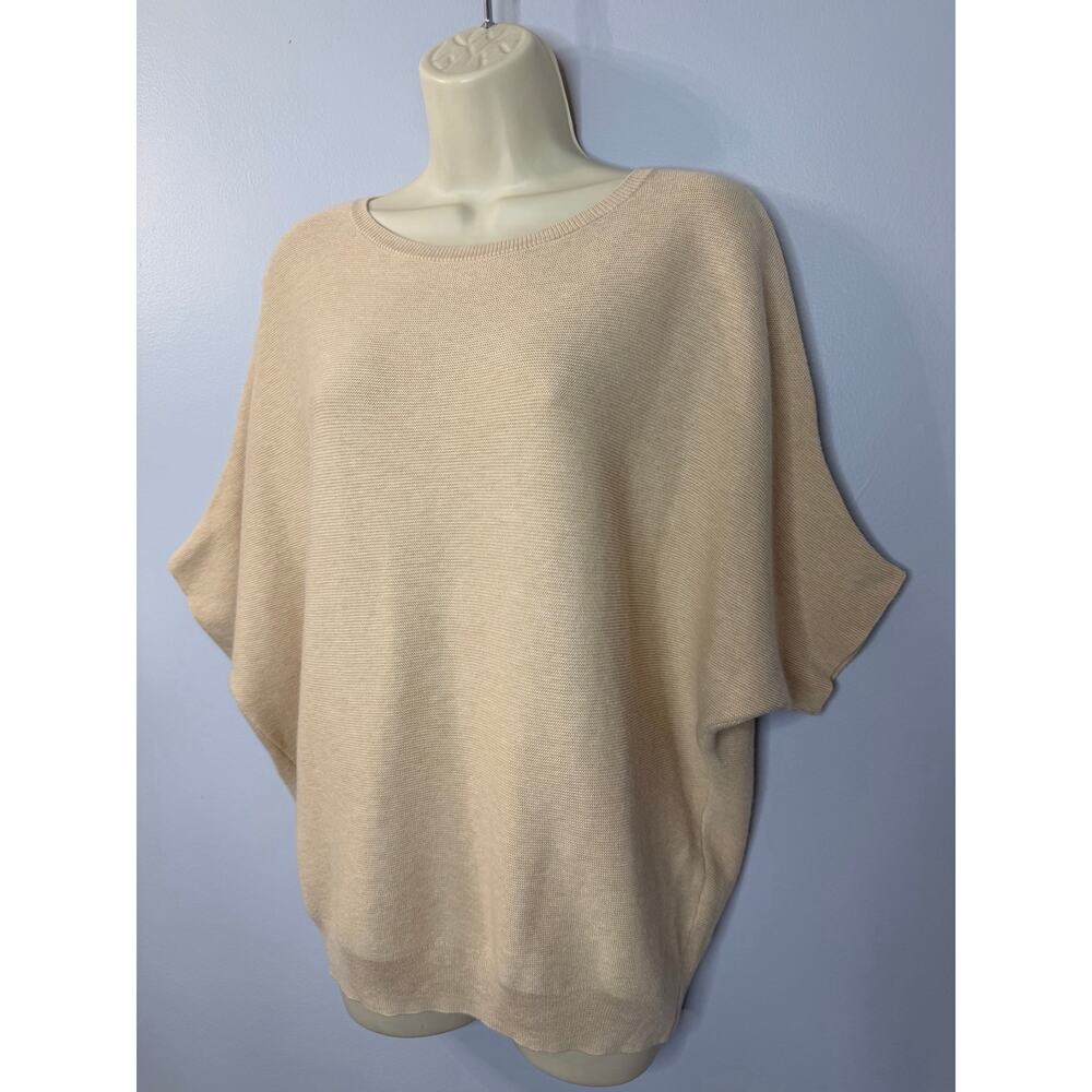 QUINCE Lightweight Cotton Cashmere Link-Stitch Dolman Sweater Heather Oatmeal M - Picture 3 of 11